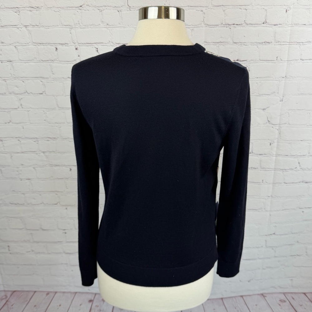 Tory Burch Blue Silk & Merino Wool Lightweight Sweater Quiet Luxury Medium - Picture 3 of 7